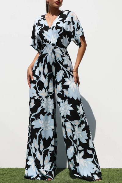 Floral Print Loose Fitting Maxi Jumpsuit