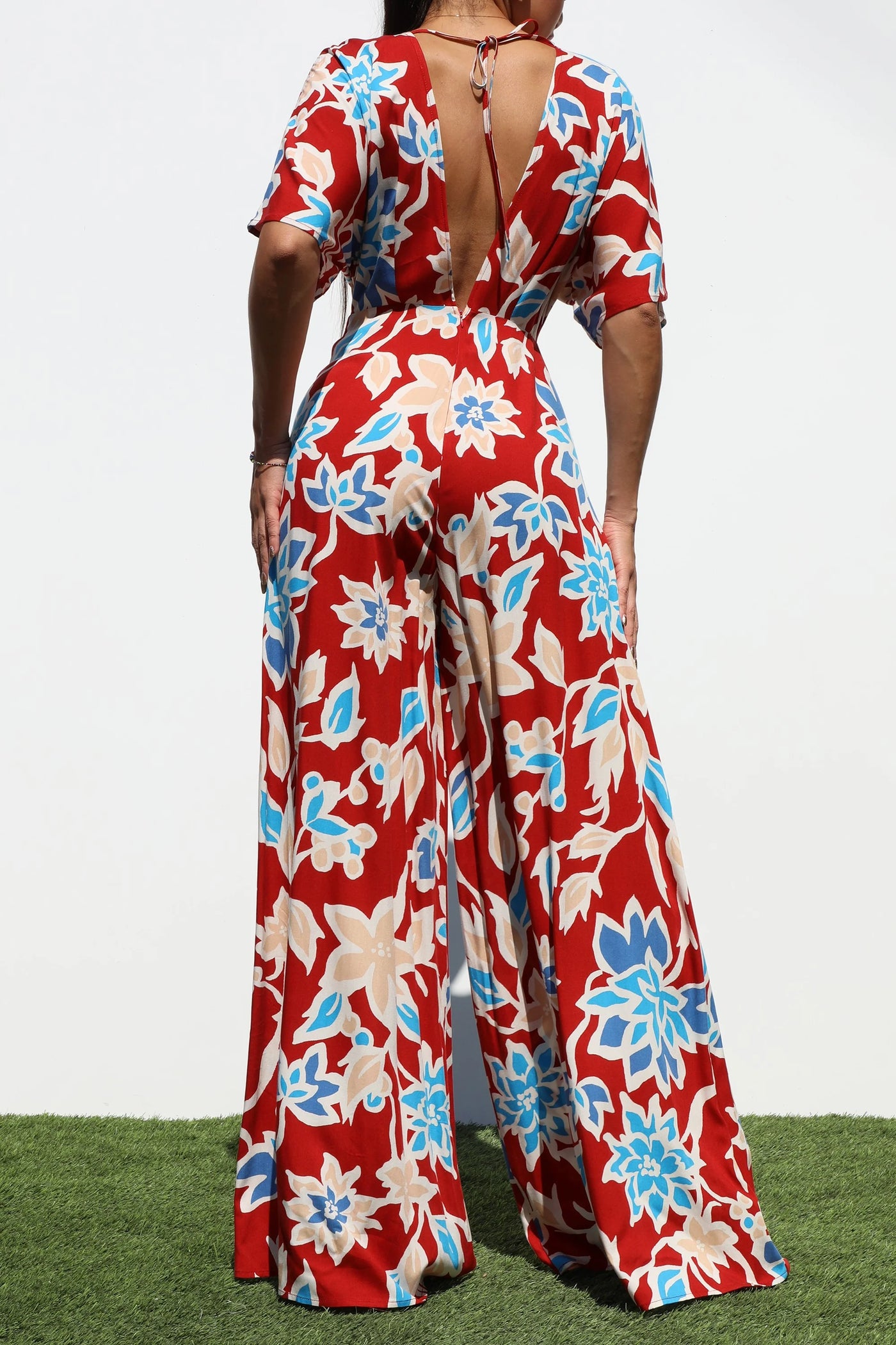 Floral Print Loose Fitting Maxi Jumpsuit