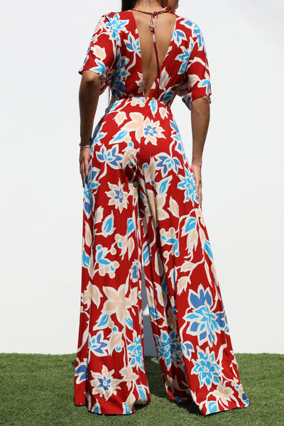 Floral Print Loose Fitting Maxi Jumpsuit