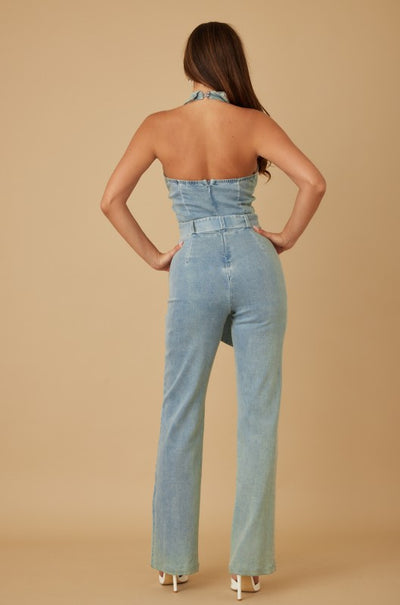 Fashion Jewel Button Halter Jumpsuit