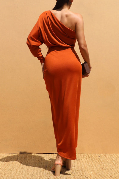Rust Serenity One-Shoulder Midi Dress