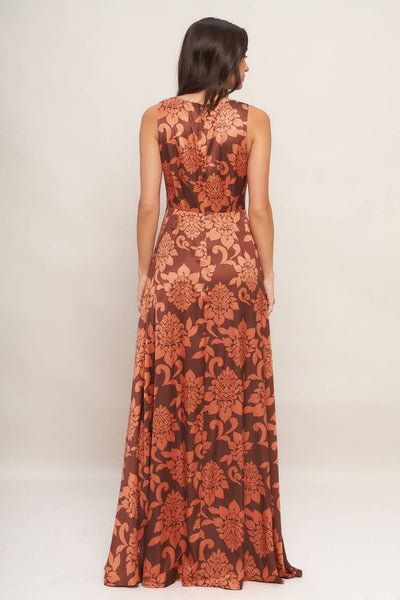 Satin Multi Print Cut Out Maxi Dress