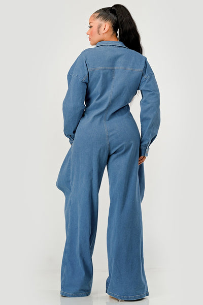 Denim Belted Wide-leg Jumpsuit