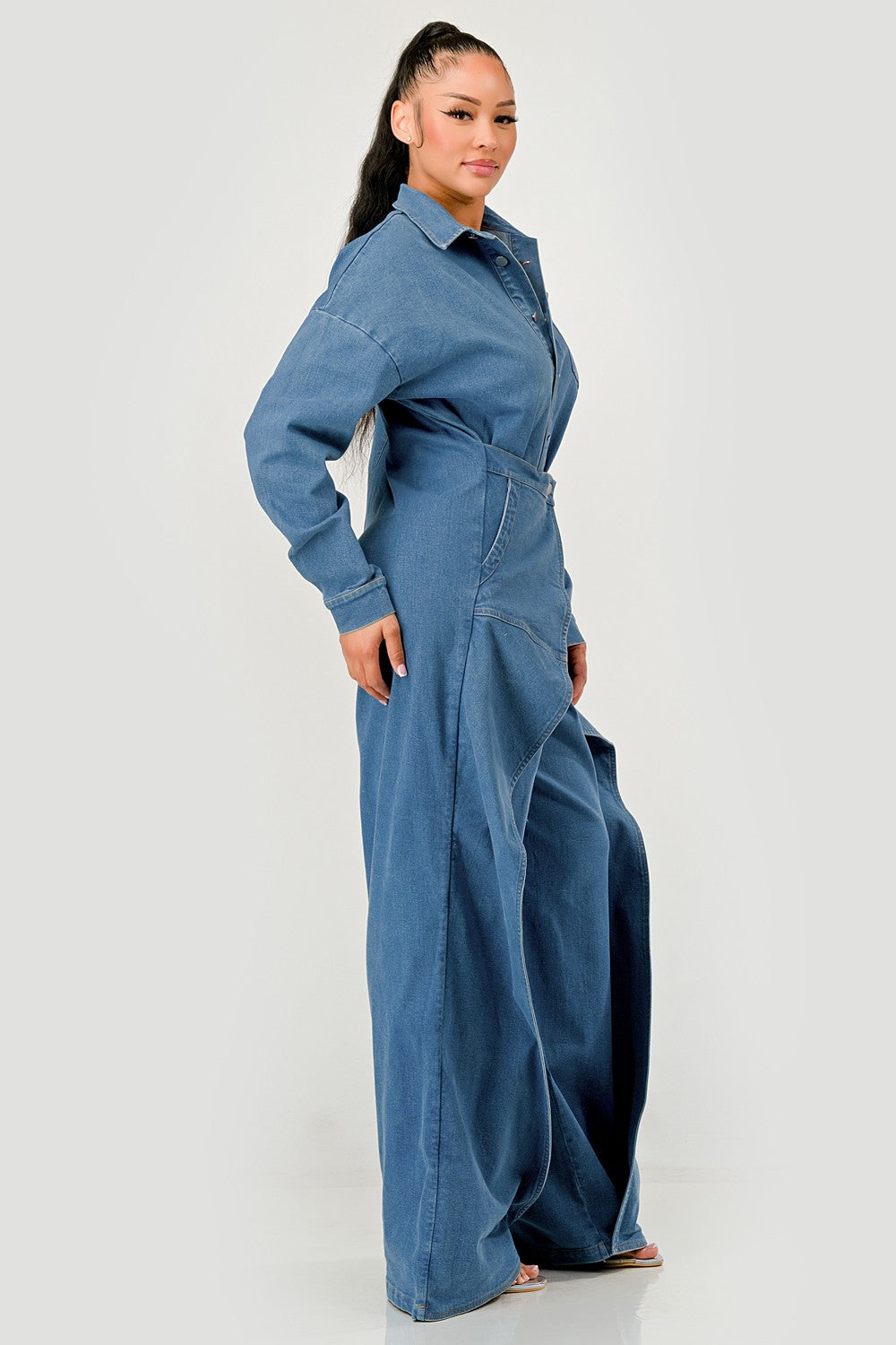 Denim Belted Wide-leg Jumpsuit