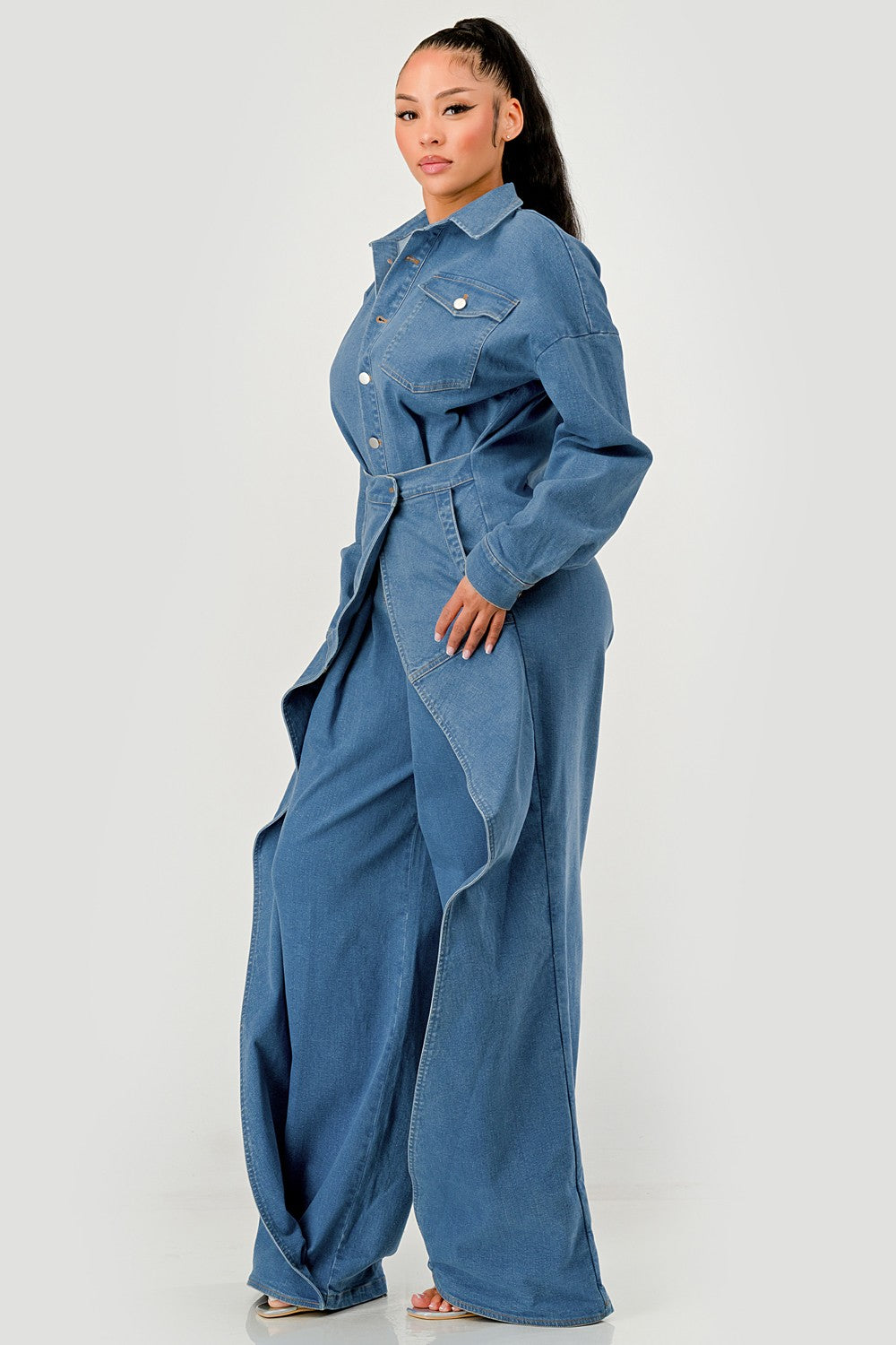 Denim Belted Wide-leg Jumpsuit
