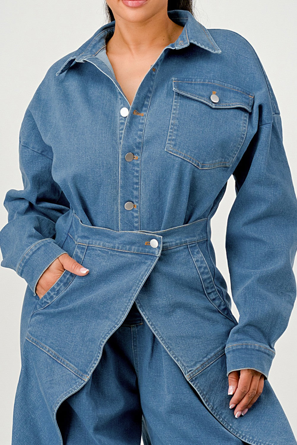 Denim Belted Wide-leg Jumpsuit