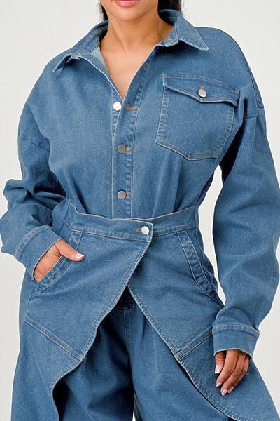 Denim Belted Wide-leg Jumpsuit