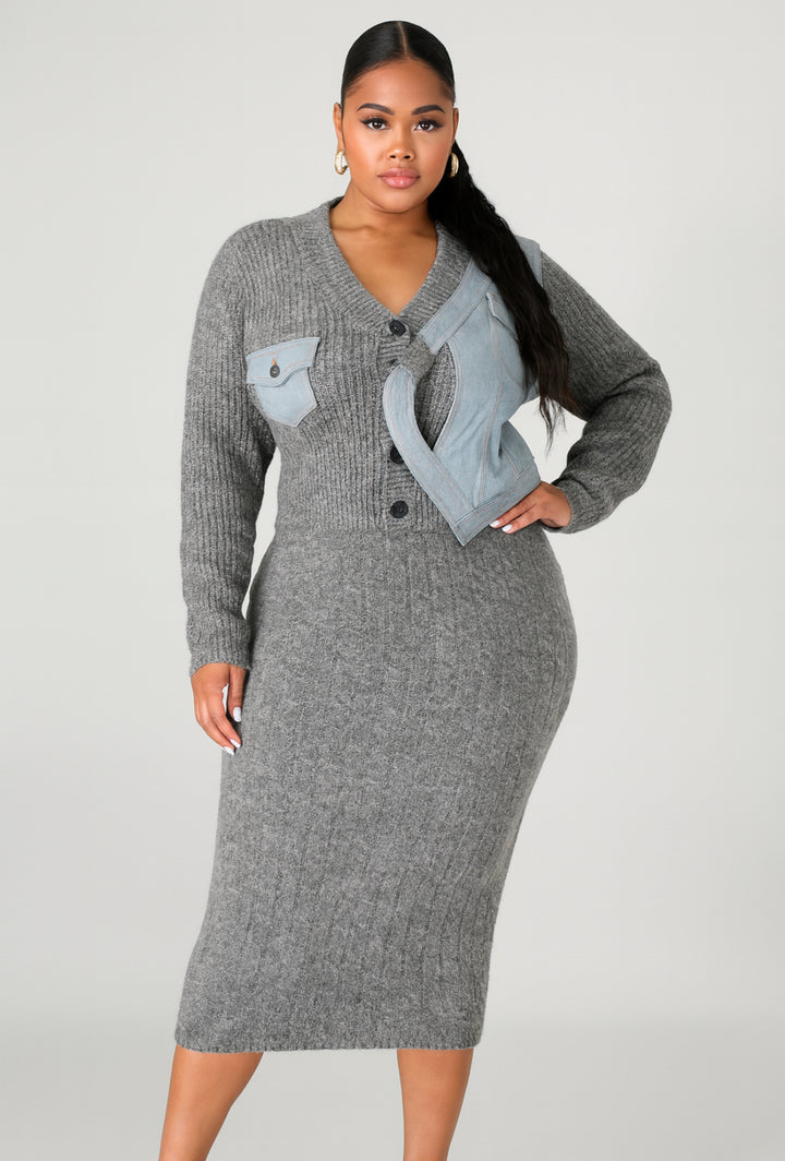 Cozy Chic Denim-Detail Knit Set | Moody Fitzs Boutique