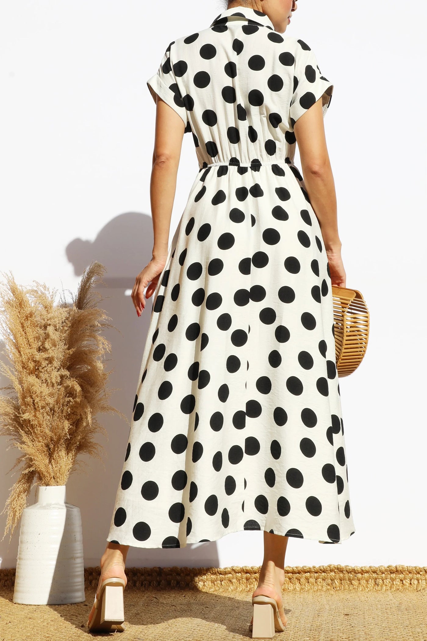 Polka Dot Button Down Midi Dress | Moody Fitzs Boutique