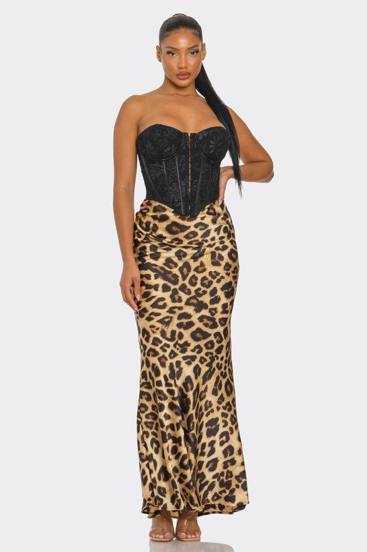 Leopard Satin Maxi Skirt