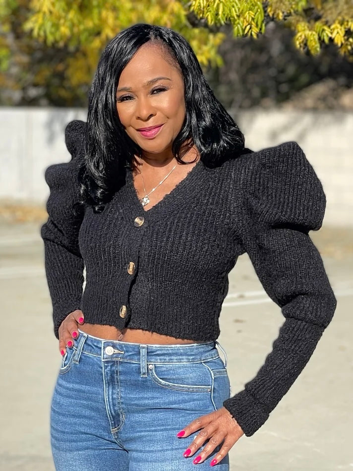 Luxe Cropped Puff Sleeve Cardigan
