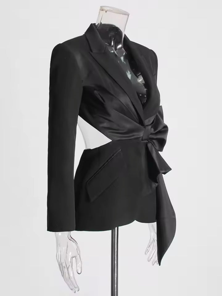Ali Solid Black Bow Blazer