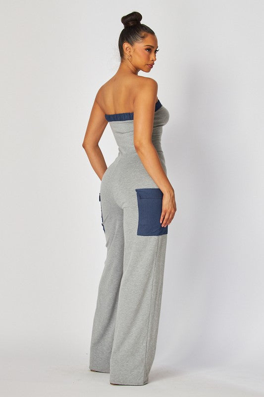 Denim Knit Tube Jumpsuit