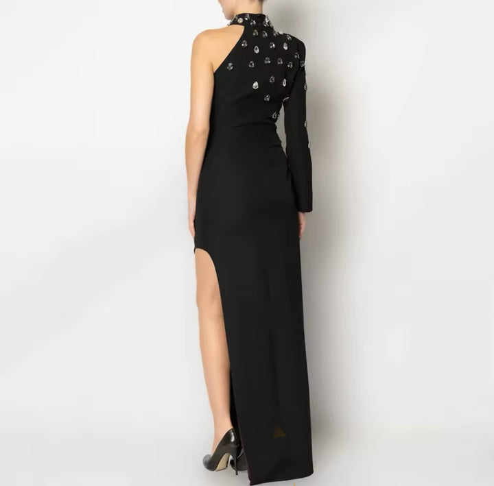 Diamonds Studded One Shoulder Dress