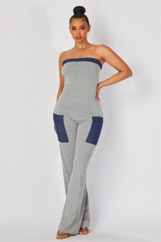 Denim Knit Tube Jumpsuit