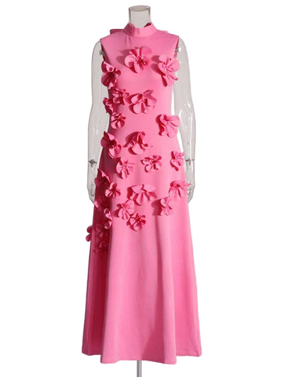 3D Floral Appliqué Sleeveless Maxi Dress