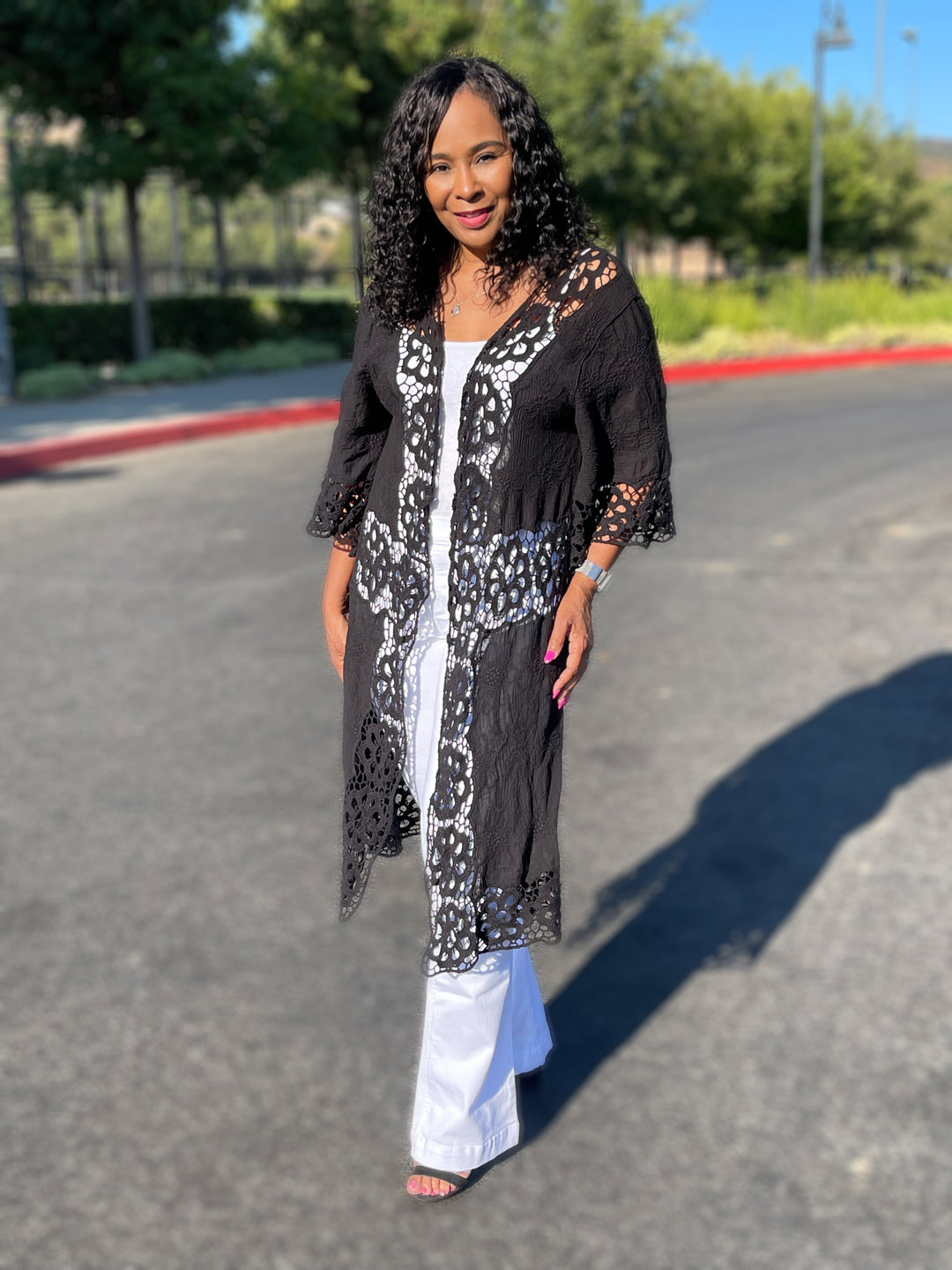 Floral Texture Lace Kimono