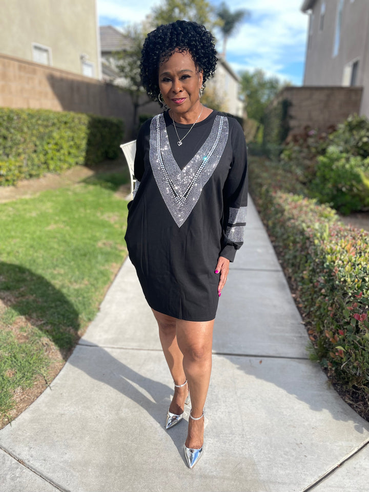 Remi Black Rhinestones Shining Mini Dress