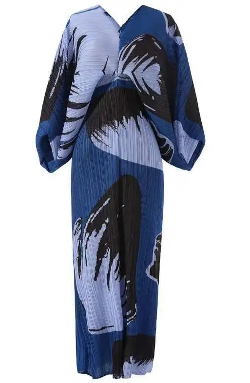 Emerald Brushstroke Pleated Maxi Dress