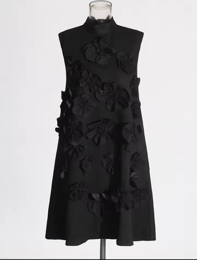 3D Floral Appliqué Sleeveless Dress