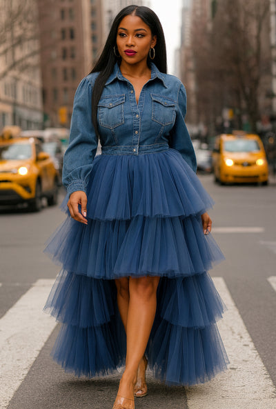 Denim Dreams Layered Tulle Dress