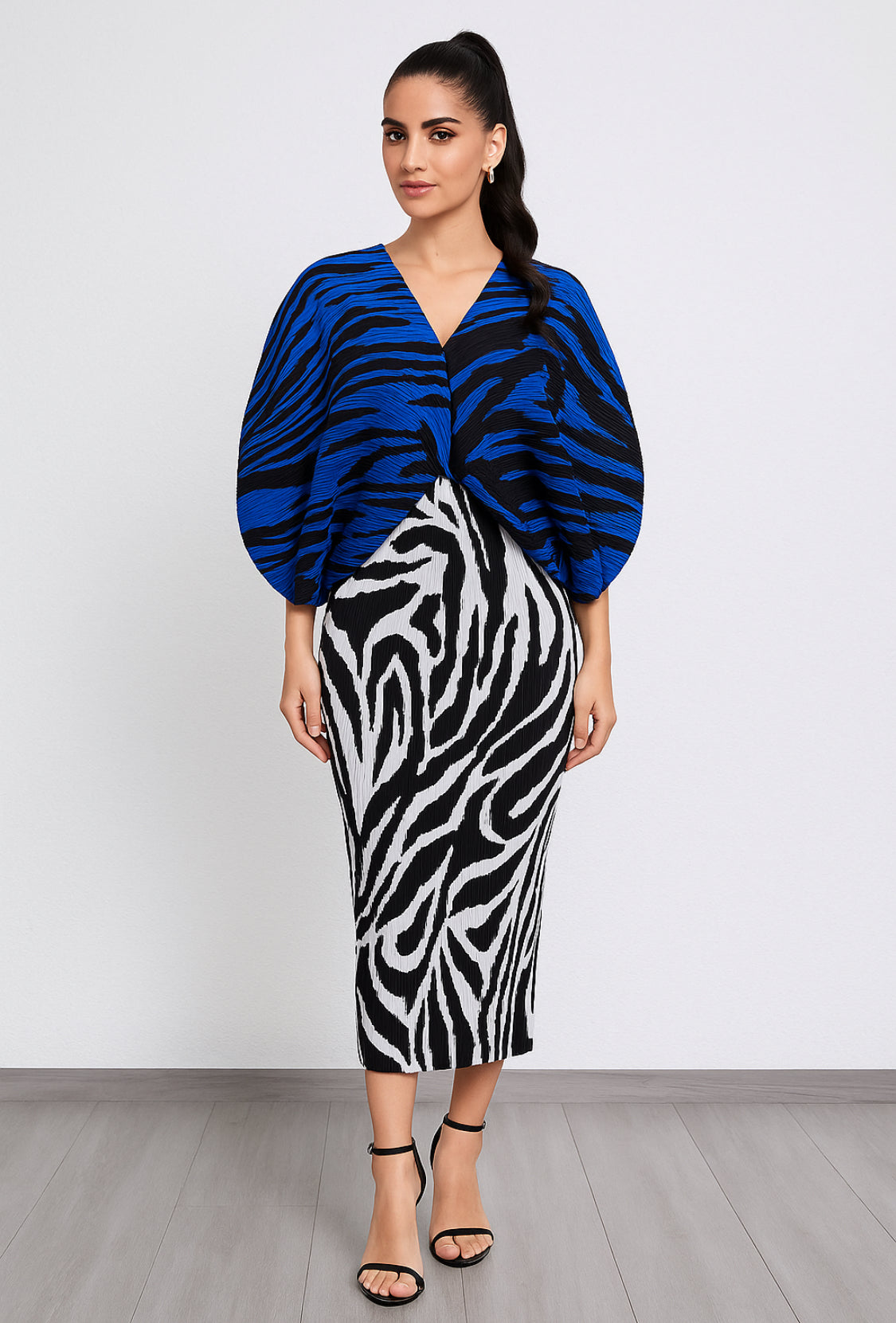 Zebra print Pleated Maxi Dress
