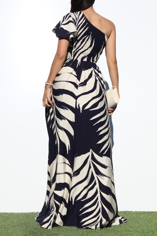 Loren’s Navy Blue and Cream Floral Print Maxi Dress