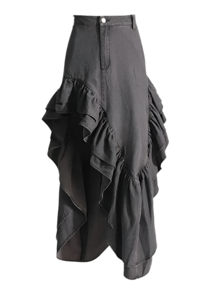 High Waist Ruffle Denim Skirt