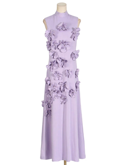 3D Floral Appliqué Sleeveless Maxi Dress