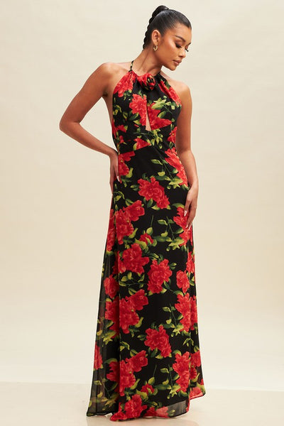 Luna Rose Print Halter Maxi Dress