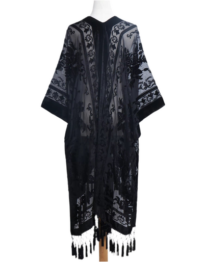 Sage Blossom Fringe Kimono