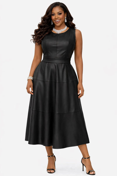 Black Faux Leather Sleeveless Midi Dress | Moody Fitzs Boutique Black Faux Leather Sleeveless Midi Dress | Moody Fitzs Boutique