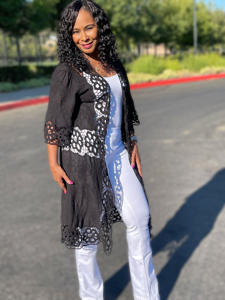 Floral Texture Lace Kimono