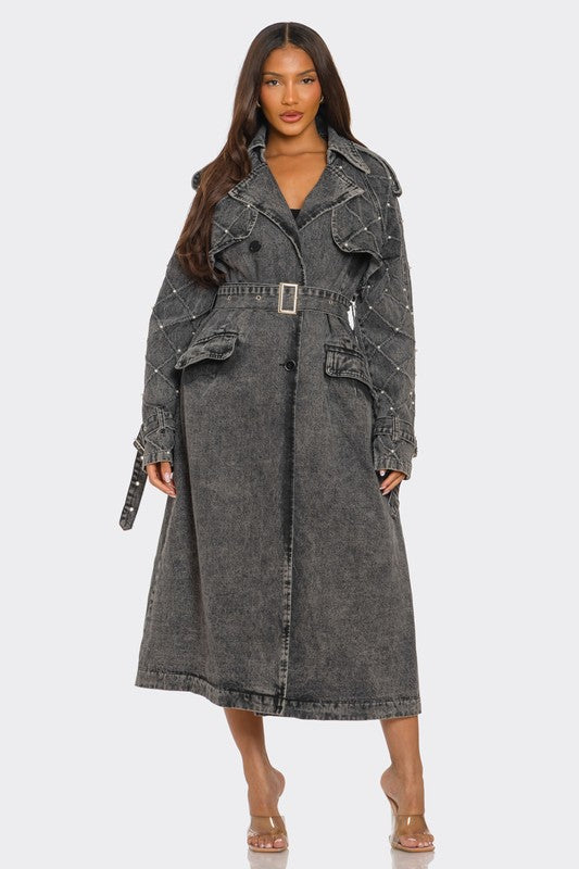 Women's Pearl Denim Trench Coat