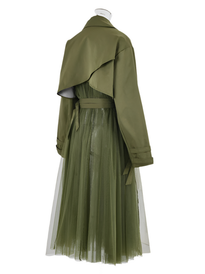 Olive Tulle Detail Trench Coat
