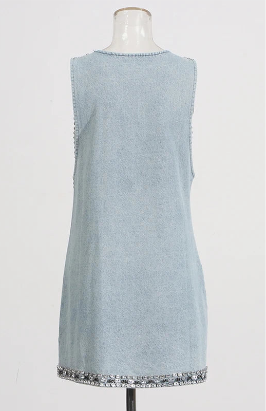 Starlight Denim Crystal Mini Dress