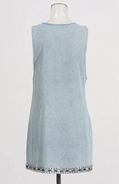 Starlight Denim Crystal Mini Dress