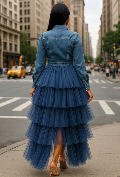 Denim Dreams Layered Tulle Dress