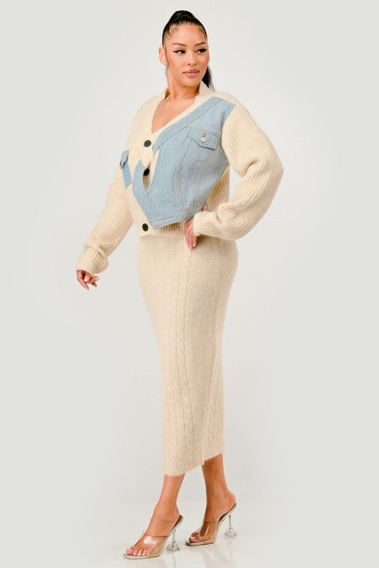 Cozy Chic Denim-Detail Knit Set