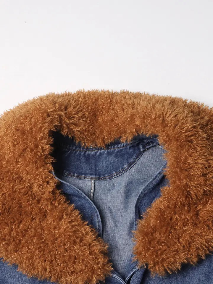 Athena Denim Fur Trench Coat