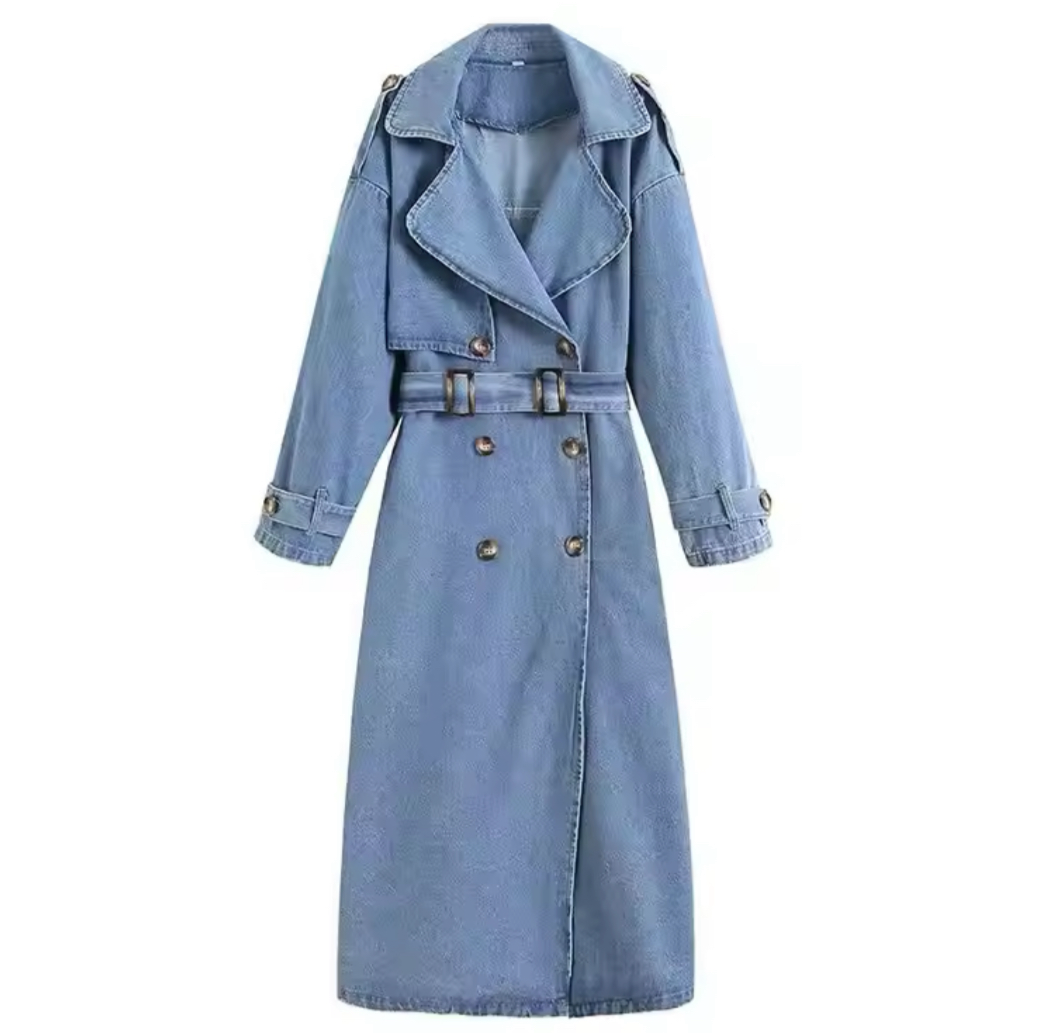 Medium Wash Denim Trench Coat