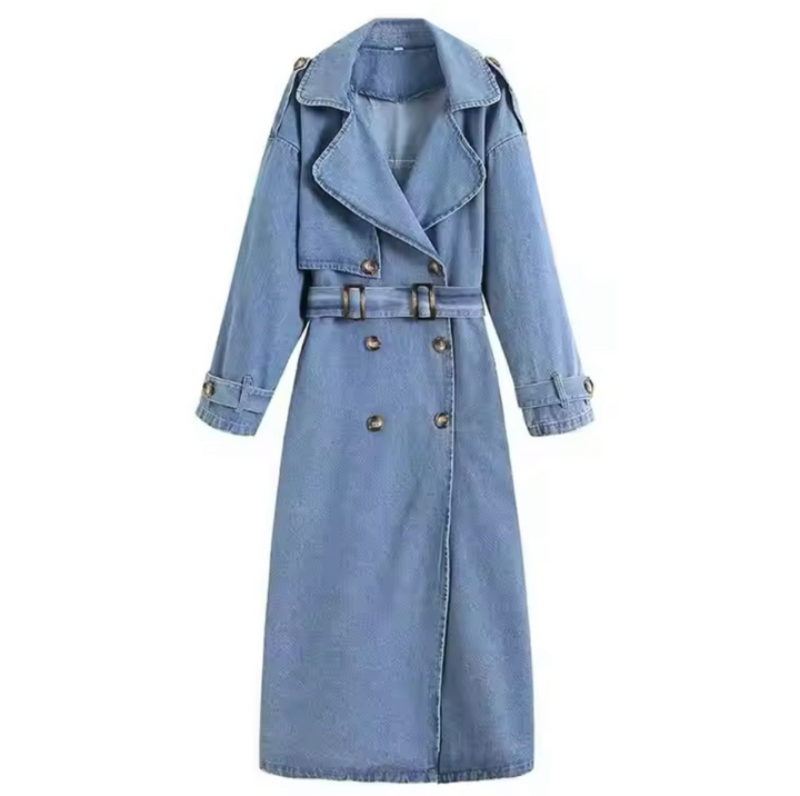 Medium Wash Denim Trench Coat