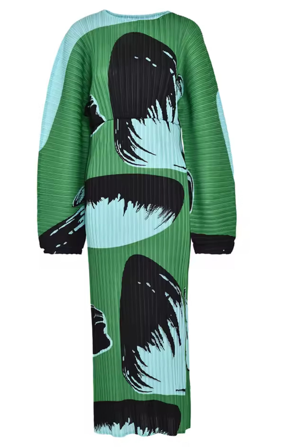 Emerald Brushstroke Pleated Maxi Dress