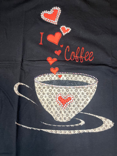 I Love Coffee Rhinestone Graphic Tee Shirtj
