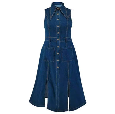 Retro Chic Denim Midi Dress - Plus