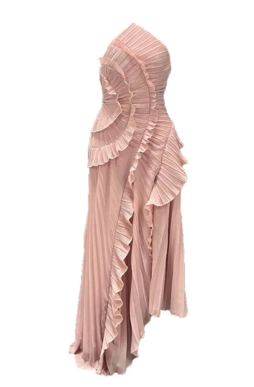 Blush Pleated Ruffle Maxi Dress