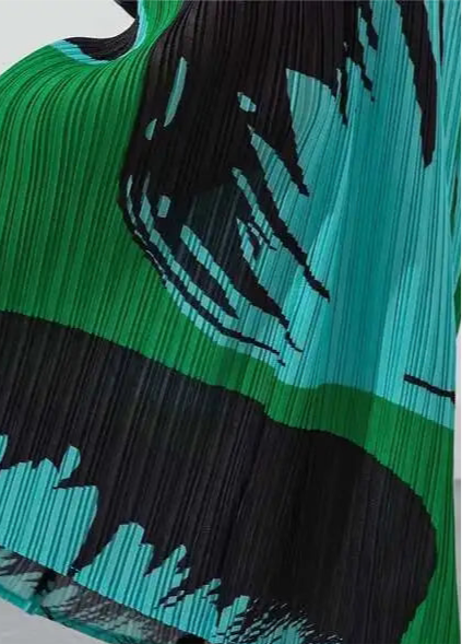 Emerald Brushstroke Pleated Maxi Dress