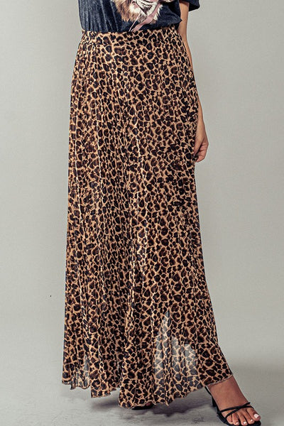 Pleated Leopard Maxi Skirt