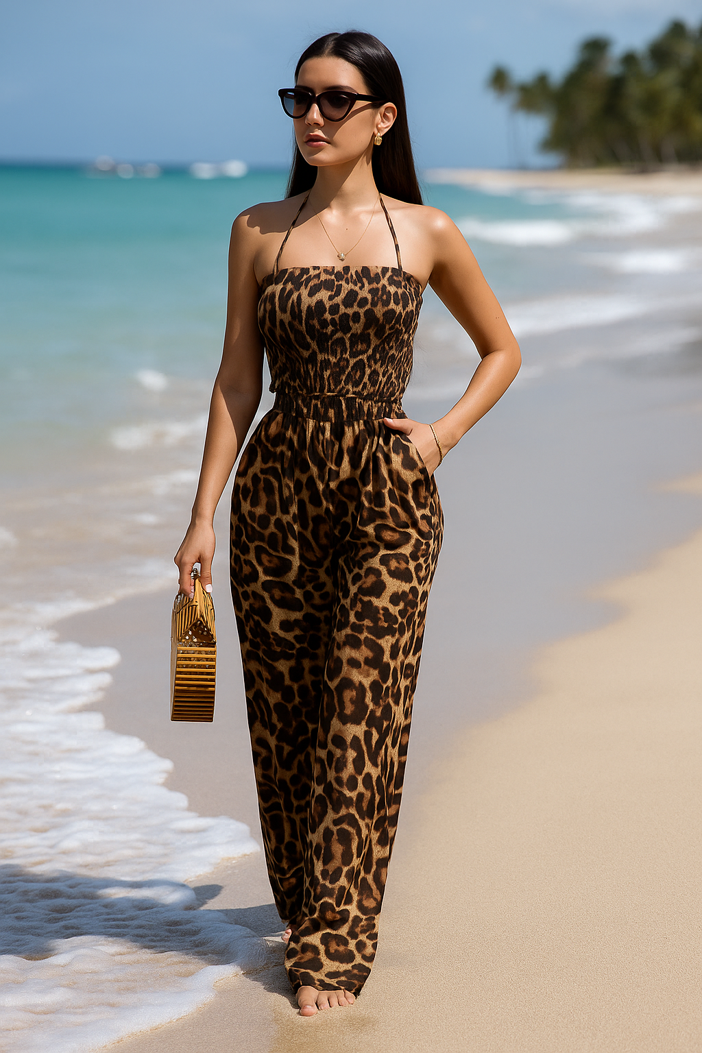 Leopard Halter Top Jumpsuit
