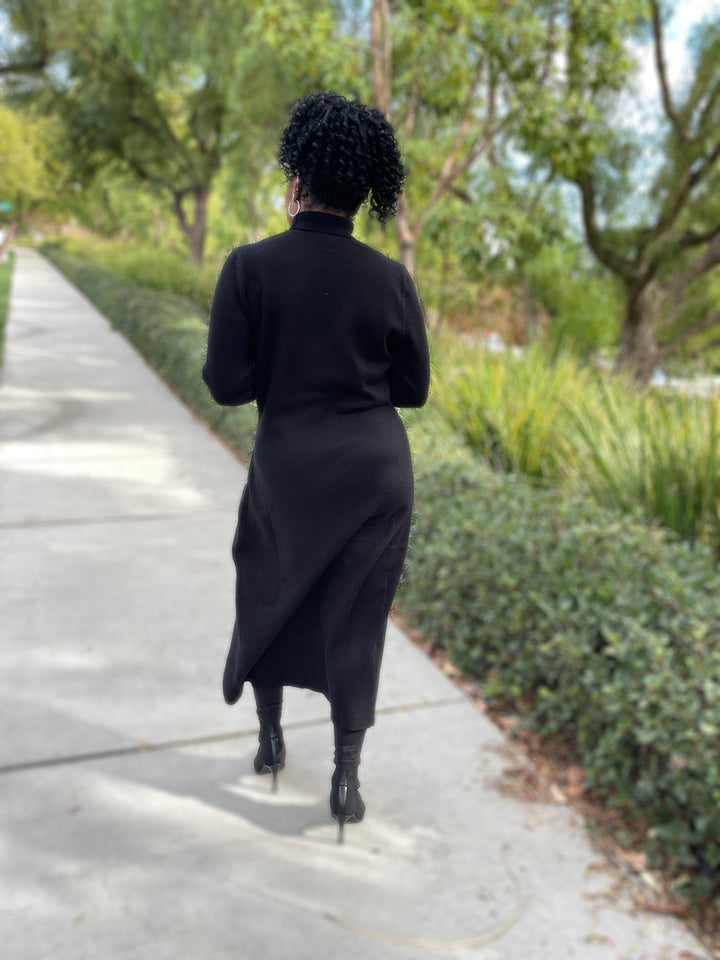 Asymmetric Turtleneck Long Floral Sweater